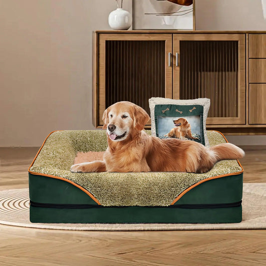 Orthopedic Dog Bed with Pillow Medium Pet Bed Elevated Couch with Washable Cover Memory Foam Sofa para Perros 30x20x4.7 Green